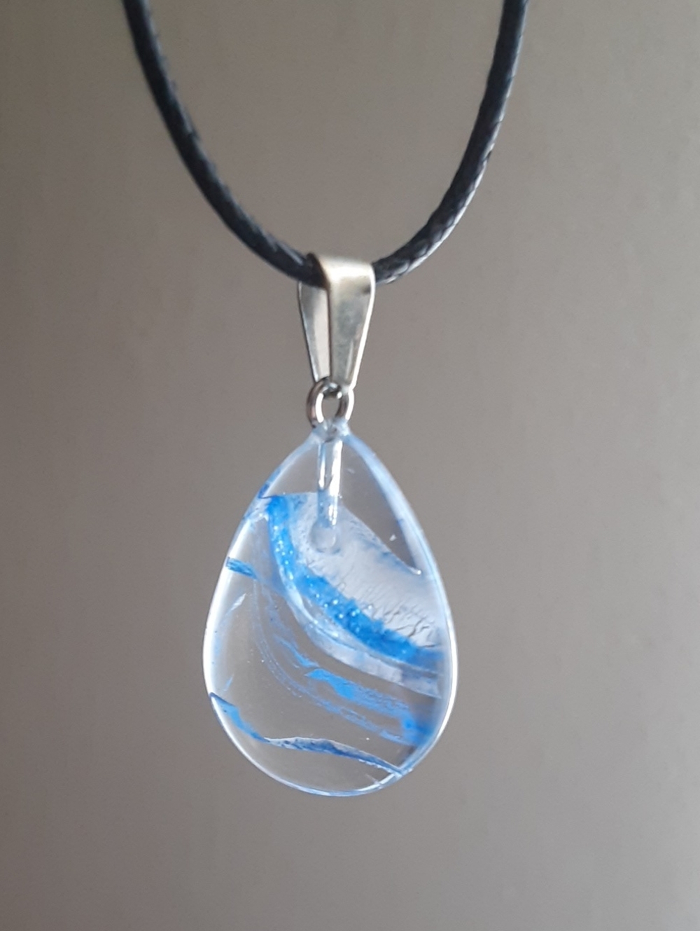 Handmade Blue Glass Teardrop Pendant Necklace